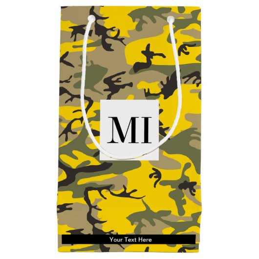 黄色と緑の迷彩、軍隊、陸軍 スモールペーパーバッグ (正面)