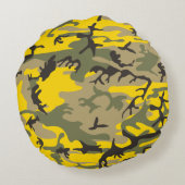 黄色と緑の迷彩、軍隊、陸軍 ラウンドクッション (裏面)