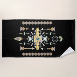 黄色と緑の部族のデザイン ビーチタオル