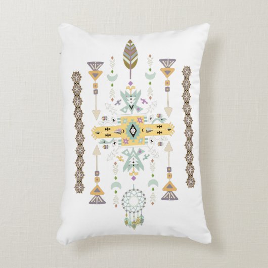 黄色と緑の部族デザイン アクセントクッション (正面(垂直))