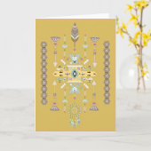 黄色と緑の部族デザイン カード (黄色い花)