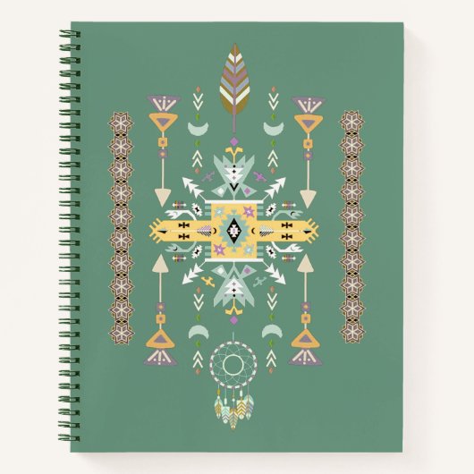 黄色と緑の部族デザイン ノートブック (正面)