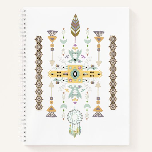 黄色と緑の部族デザイン ノートブック (正面)