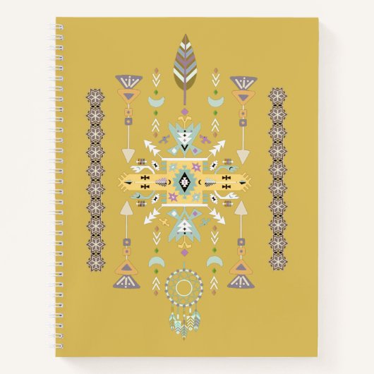 黄色と緑の部族デザイン ノートブック (正面)