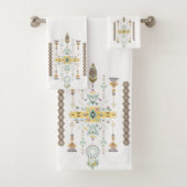 黄色と緑の部族デザイン バスタオルセット (インサイチュ)