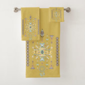 黄色と緑の部族デザイン バスタオルセット (インサイチュ)