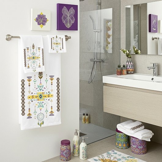 黄色と緑の部族デザイン バスタオルセット