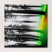 黄色と緑の霧のシルエット黒い木 ジグソーパズル (縦)