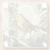 黄色と緑の鳥のヴィンテージ背景 ガラスコースター (裏面)