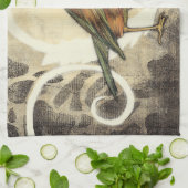 黄色と緑の鳥のヴィンテージ背景 キッチンタオル (折り畳み)