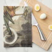 黄色と緑の鳥のヴィンテージ背景 キッチンタオル (四つ折り)