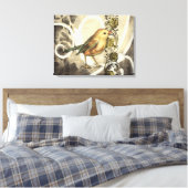 黄色と緑の鳥のヴィンテージ背景 キャンバスプリント (インサイチュ (寝室))