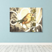 黄色と緑の鳥のヴィンテージ背景 キャンバスプリント (インサイチュ (ウッドフロア))