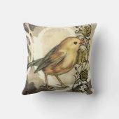 黄色と緑の鳥のヴィンテージ背景 クッション (裏面)