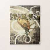 黄色と緑の鳥のヴィンテージ背景 ジグソーパズル (縦)