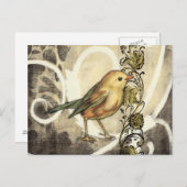 黄色と緑の鳥のヴィンテージ背景 ポストカード (正面/裏面)