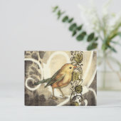 黄色と緑の鳥のヴィンテージ背景 ポストカード (スタンド正面)