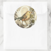 黄色と緑の鳥のヴィンテージ背景 ラウンドシール (バッグ)