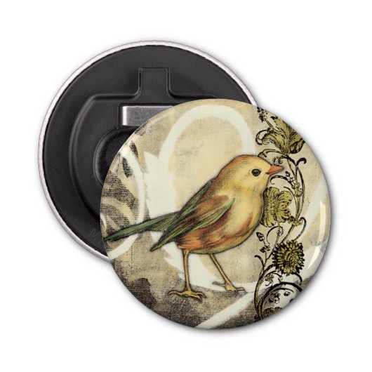 黄色と緑の鳥のヴィンテージ背景 栓抜き (正面)