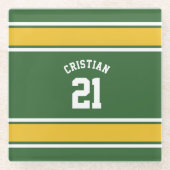 黄色と緑をテーマにしたサッカージャージー ガラスコースター (正面)