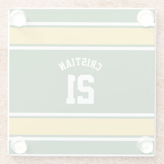 黄色と緑をテーマにしたサッカージャージー ガラスコースター (裏面)