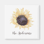 黄色と茶色のひまわりパーソナライズされた磁石 マグネット (正面)