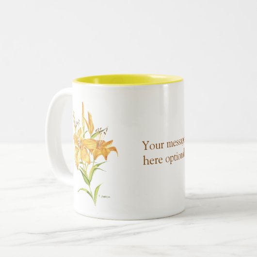 黄色と茶色のタイガーリリーとことわざMug ツートーンマグカップ (正面左)