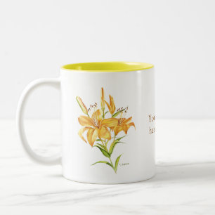 黄色と茶色のタイガーリリーとことわざMug ツートーンマグカップ