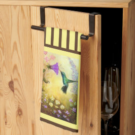 黄色と茶色のハミングバーズキッチンタオル キッチンタオル