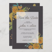黄色と茶色のフローラ結婚の セーブザデート (正面/裏面)