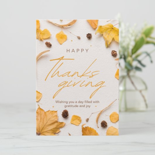 黄色と茶色のミニマリスト幸せな感謝祭 シーズンカード (スタンド正面)