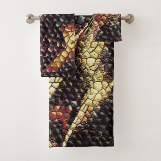 黄色と茶色の染みを持つ爬虫類の革？ バスタオルセット (インサイチュ)