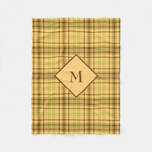 黄色と茶色の格子縞 フリースブランケット (正面)