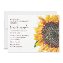 黄色と茶色の水彩画ひまわり卒業パーティー
