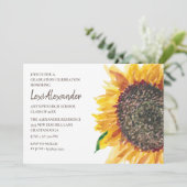 黄色と茶色の水彩画ひまわり卒業パーティー 招待状 (スタンド正面)