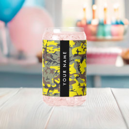 黄色と茶色の迷彩自分の名前をパーソナライズ ガラス缶