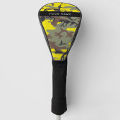 黄色と茶色の迷彩自分の名前をパーソナライズ ゴルフヘッドカバー (正面)