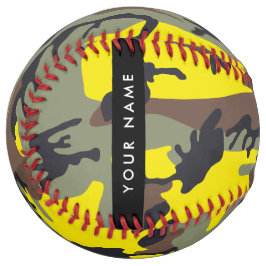 黄色と茶色の迷彩自分の名前をパーソナライズ ソフトボール