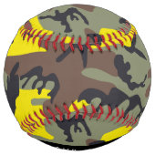 黄色と茶色の迷彩自分の名前をパーソナライズ ソフトボール (裏面)