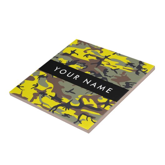 黄色と茶色の迷彩自分の名前をパーソナライズ タイル (側面)