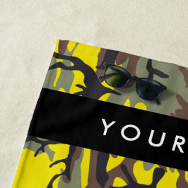 黄色と茶色の迷彩自分の名前をパーソナライズ ビーチタオル