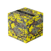 黄色と茶色の迷彩自分の名前をパーソナライズ フォトキューブ (裏面アングル)