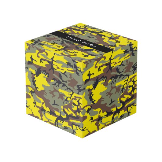 黄色と茶色の迷彩自分の名前をパーソナライズ フォトキューブ (裏面アングル)