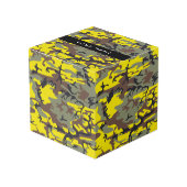 黄色と茶色の迷彩自分の名前をパーソナライズ フォトキューブ (正面アングル)