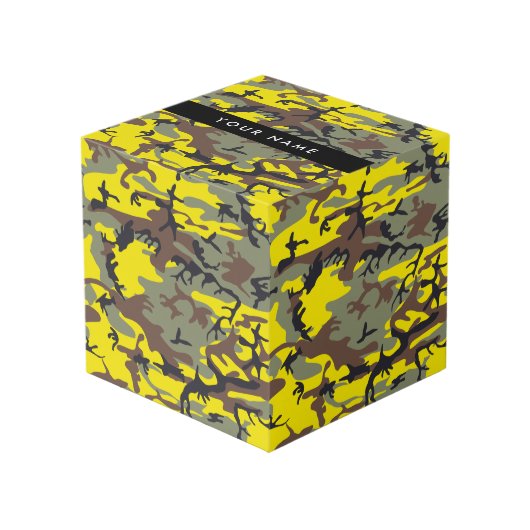黄色と茶色の迷彩自分の名前をパーソナライズ フォトキューブ (正面アングル)