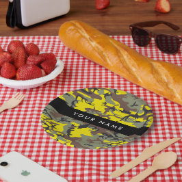 黄色と茶色の迷彩自分の名前をパーソナライズ ペーパープレート