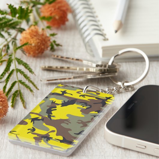 黄色と茶色の迷彩、軍隊、陸軍 キーホルダー (正面右)