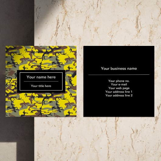 黄色と茶色の迷彩、軍隊、陸軍 スクエア名刺