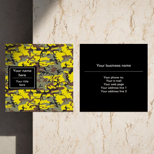 黄色と茶色の迷彩、軍隊、陸軍 スクエア名刺