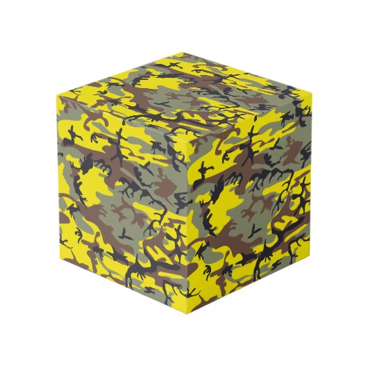 黄色と茶色の迷彩、軍隊、陸軍 フォトキューブ (正面アングル)